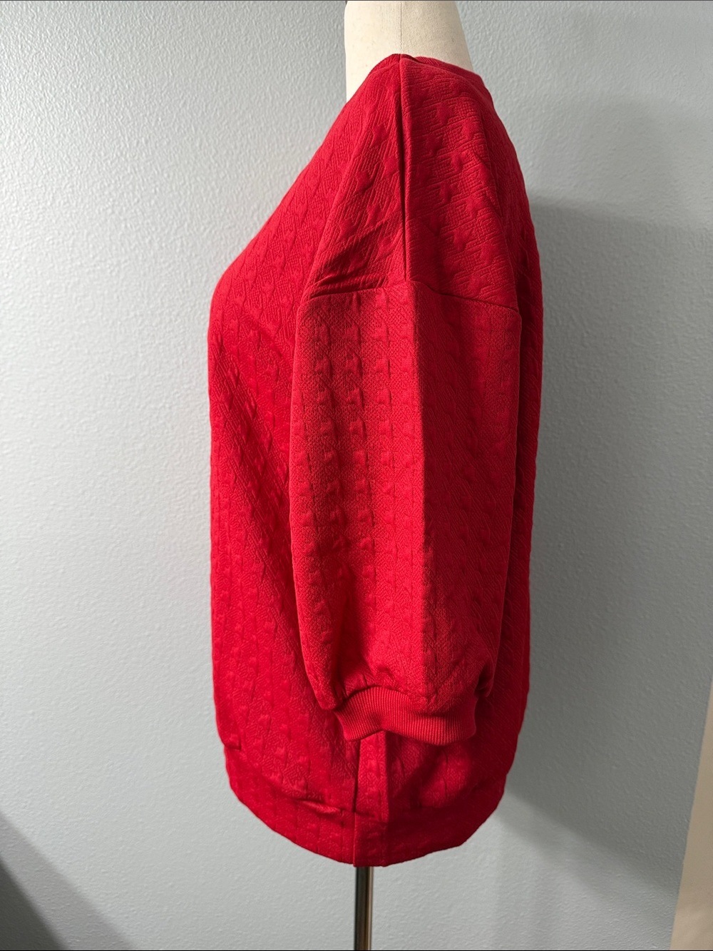 Timing Embossed Textured Sweater Oversized Drop Shoulder 3/4 Sleeve - Picture 3 of 6